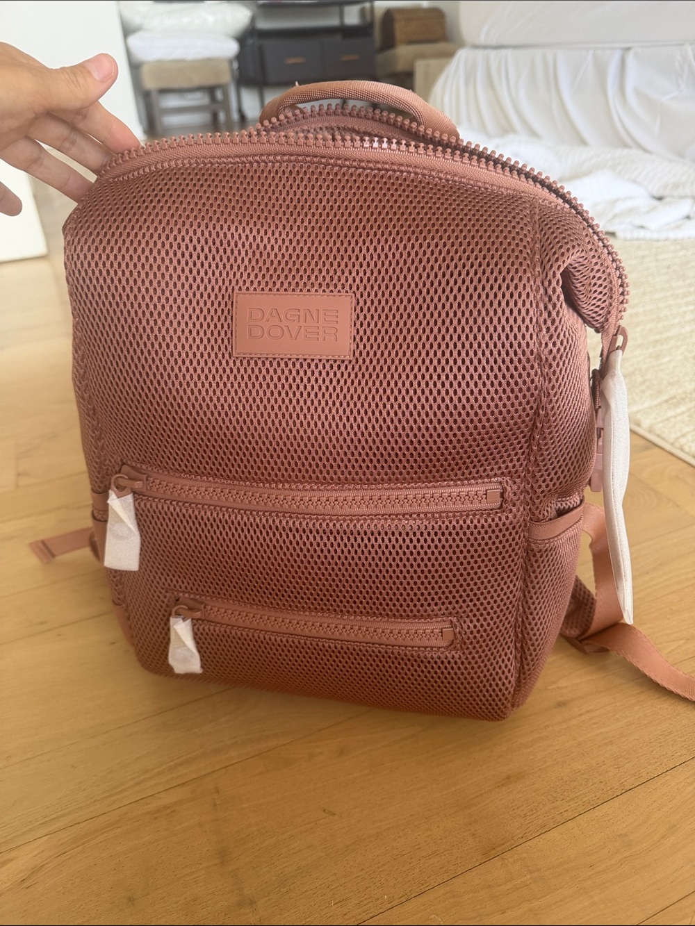 Dagne Dover Mesh Backpack in Dusty Pink